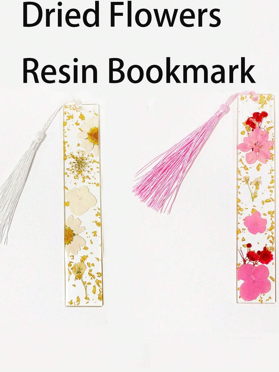1个手工树脂干花流苏书签，Carlovin品牌，美观迷人，可增加阅读兴趣，经久耐用 - 彩色 - 查看 1