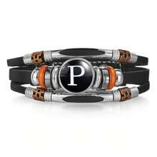 1pc Fashionable 26 English Letter Leather Bracelet, Handmade Adjustable Braided Bracelet For Men - Black - View 20