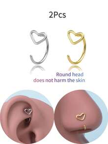 1个/2个/3个装不锈钢黑色心形鼻钉/鼻环，朋克嘻哈风格身体饰品，适合女性和女孩，L型鼻环，适合日常休闲佩戴