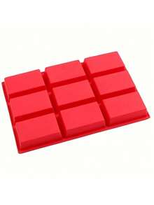 1pc Silicone 9-Cavity Rectangular Red Reusable Cake Chocolate Baking Mold, Suitable For Baking, DIY, Home Kitchen - Multicolor - View 2