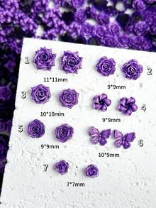 30朵紫色玫瑰软花美甲装饰，3D玫瑰山茶花盛开花苞，法式深紫色玫瑰，适合情人节派对美甲DIY配件 - 紫色 - 查看 4