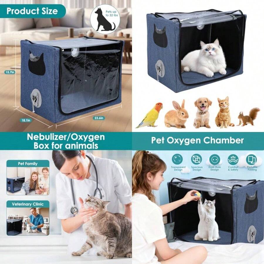 Gugxiom Nebulizador para Perro Nido Nebulizador para Mascotas Cámara de Oxígeno para Perros y Gatos con Doble Orificio 60 * 46 * 40cm - AzulOscuro - Ver 1