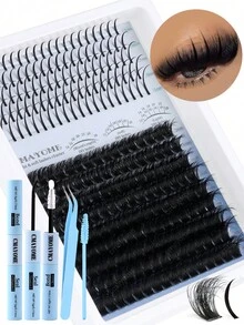 14 Rows 10-20mm D/DD Curly False Eyelashes, Available In 120D/140D/160D, 0.07mm Tip, Anime & Fairy Style Individual Lashes, Includes Glue, Sealed Packaging, Tweezers And Lash Brush. Suitable For Parties, Weddings, Dates, Halloween And Daily Wear. Reusable And Portable. - 淺藍色 - 查看 13