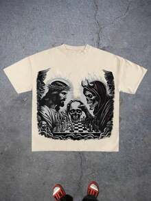 Saint Tears(Cotton T-Shirt) Men's Round Neck Short-Sleeved Cotton Casual T-Shirt, Loose Style, Versatile, Unisex, Suitable For Holiday Trave - Albaricoque 2 - Ver 10