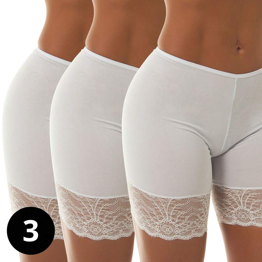 Set Of 3 Women's Second Skin Shorts In Soft, Comfortable And Lightweight Fabric To Wear Under Clothing - trắng - Xem 1