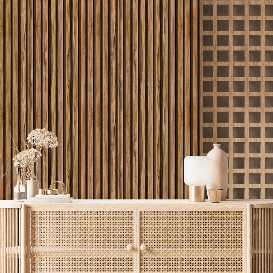 Adhesive Wallpaper With Rustic Oak Wood Ribbed Pattern, Thin Strips - Multicolor - View 1