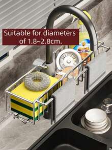 Kitchen Faucet Organizer Rack, No Drill Sink Sponge Drainer Holder, Home Sink Soap And Dishcloth Drainer Rack, Shower Caddy And Soap Holder, Adjustable Height, Can Hold Shower Gel, Shampoo And Soap