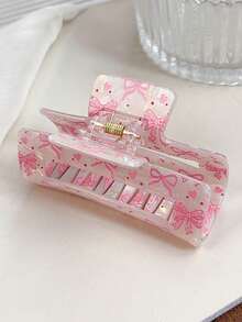 Cute Pink Bow Heart Acrylic Hair Claw Clip, Suitable For Women - Valentine's Day Hair Accessory, Fashionable Shiny Hair Clip, Fits Thick/Thin Hair Fashion Hair Clutch Elegant Hair Jaw Clip Valentine's Day Accessories Gift - Multicolor - View 7