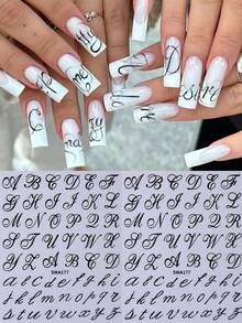 2 pezzi Adesivi per unghie con lettere dell'alfabeto nere 3D, lettere maiuscole e minuscole semplici, decalcomanie per arte di unghie con parole in maiuscolo, accessori fai-da-te per unghie, decorazione per manicure autoadesiva, forniture per unghie - nero - Visualizzare 3