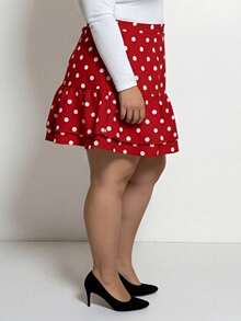 Women's Plus Size Skirt Stylish Dot Print High Waist Ruffled Hem A Line Skirt For Spring/Summer - Đỏ - Xem 7