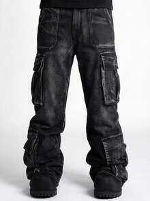 A Fashionable Men's Streetwear Denim Jeans - Dark Grey - View 1