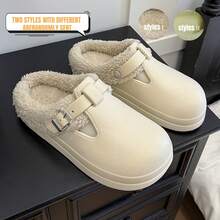 防水保暖毛绒拖鞋，时尚女士拖鞋，带保暖衬里，EVA 外底，轻便舒适，秋冬