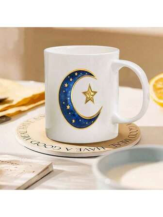 1 Piece Of Moonlit Full Moon Cup, Wishing You Joy On The Full Moon Festival! A Full Moon Gift For Sons, Daughters, Sons-In-Law, Mothers, Fathers, Cousins, Grandsons And Granddaughters. It Is A Ceramic Coffee/Tea Cup With A Handle, Also Serving As An Insulated Coffee Cup And A Party Gift.
