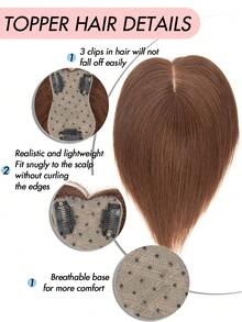Tóc giả che đỉnh đầu bằng tóc thật dành cho nữ, không có mái, thiết kế 3D 360°, phù hợp cho tóc mỏng, tóc bạc, rụng tóc, giúp tăng độ dày, kèm đế tóc giả 3 kẹp. - S4 - Xem 3