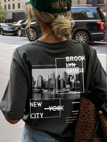 Summer New Simple Fashion Printed Daily New York City Letter Print Casual Round Neck White Short Sleeve T-Shirt, Fashionable & Versatile Women Top