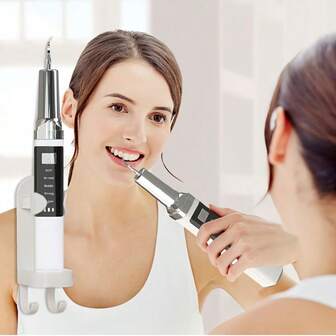 1pc Electric 5-Speed Adjustable Teeth Cleaner, Fashionable Square Design, 500mAh Rechargeable Home Dental Cleaner, Water Flosser, With Electric Toothbrush Holder And 2 Replacement Brush Heads, Battery Capacity: 500mAh, Removes Plaque/Food Debris, Bathroom Decor Accessory, Portable Oral Care Tool, Men & Women Travel Toothbrush, Holiday Surprise Gift!