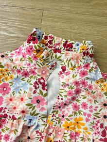Camisa casual holgada con cuello alto, volantes y estampado floral pequeño para mujer, ideal para vacaciones y uso diario - Multicolor - Ver 6