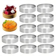 6 Stücke/12 Stücke Runde Tarteform aus Edelstahl, antihaftbeschichtete Kuchenringe, für französische Gebäcke, 2.36 Inch kleine Obsttarteringe, perforierte Tarteringe zum Backen, geeignet für Valentinstag, Geburtstagsfeiern und andere Feiertags-Desserts - Silber - Übersicht 10