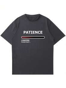 Men's Letter Print Round Neck Short Sleeve T-Shirt, Summer - Dark Grey - View 4