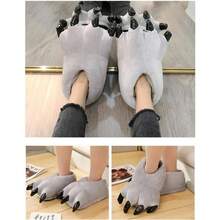 Unisex Paw Claw Slippers Funny Animal Plush Costume Shoes Plush Fuzzy Warm Home House Shoes Slipper Indoor - 加大尺寸 + 灰色 - 查看 5