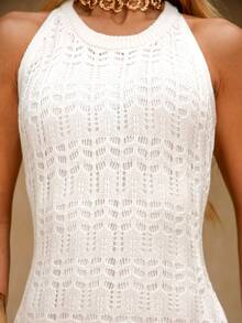 Women's New Year's Eve Knit Dress With Lace, Lined, Flared, Summer Style, Elegant Knit - 白色 - 查看 4