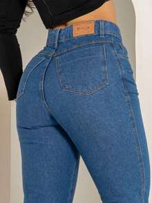 Calça Mom Jeans Feminina Sem Lycra Cintura Alta 100% Algodão Premium Cos Alto - LAVAGEM MEDIA - Visão 2