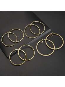 1-4 Pairs Of Fashionable And Exquisite Copper Material Lady Clip-On Hoop Earrings With Spring Clasps Suitable For Non-Pierced Ears. Daily/Party/Beach Fashion Accessories. - Gold - View 12
