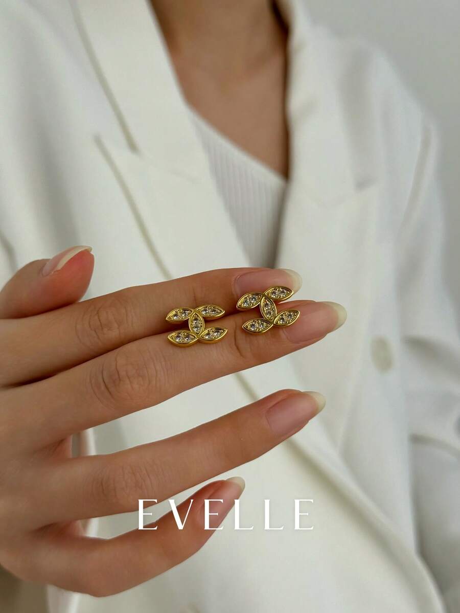 Hoa tai đồng mạ vàng 18K thanh lịch và dễ thương, thích hợp đeo hàng ngày và đi tiệc - Vàng - Xem 1