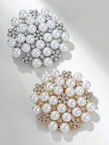 1件时尚水钻珍珠花朵胸针，欧美韩风经典百搭奢华独特夸张胸花配饰