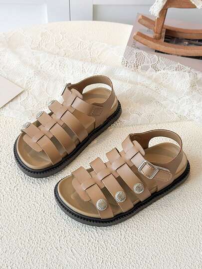 Girls Sandals 2026 New Lightweight Versatile Fashion Resort PU Children Princess Shoes, Girls Big Kids Soft Bottom Non-Slip Classic Beach Shoes