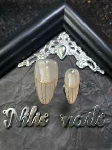 10片杏仁形亚克力美甲套装，杏色甲片，3D彩色钻石美甲配件，手绘几何图案，Y2K风格可佩戴美甲套装，适合女性和女孩在假期、日常、聚会、派对等场合佩戴。套装包含1个迷你指甲锉和1个双面胶标签。 - 杏色 - 查看 7