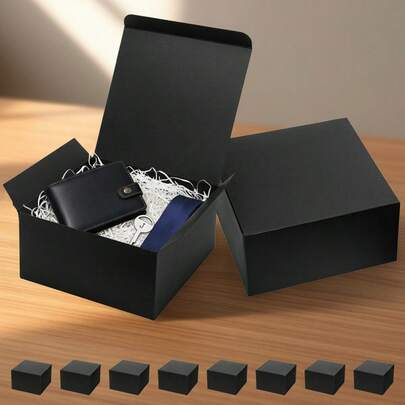 8 piezas/1 set - Cajas de regalo con tapa negra, adecuadas para padrinos y damas de honor, Navidad, boda, ceremonia de graduación, festivales, embalaje de regalos de cumpleaños, cajas de regalo pequeñas de cartón artesanal - Caja de propuesta para padrinos, adecuada para regalos de boda, Navidad, ceremonia de graduación, festivales y regalos de cumpleaños.