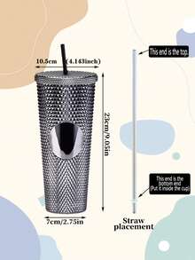 Gradient Large Capacity Double-layer Plastic Straw Cup - Grey - View 2