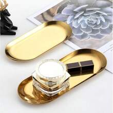 1PC Stainless Steel Oval Tray, Solid Pattern Jewelry Organizer, Bathroom And Toiletries Tray, Metal Dessert Serving Plate. Kitchen Good Recommendation. Eid Al-Fitr And Ramadan Gift Idea. Home Life Essential. - Multicolor - View 2