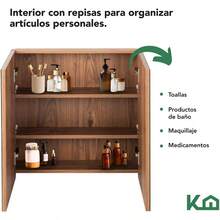 Kingshouse Botiquín con Espejo para Baño con 2 Puertas - Color Madera - Gabinete Organizador con Repisas - 60x14x60 cm - Melamina 16 mm - Mueble Armable para Hogar - Madera - Ver 6