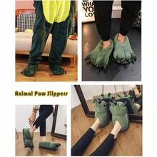 Unisex Paw Claw Slippers Funny Animal Plush Costume Shoes Plush Fuzzy Warm Home House Shoes Slipper Indoor - 小巧 + 綠色 - 查看 5