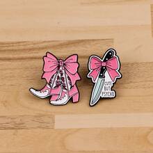牛仔靴蝴蝶结珐琅胸针，可作背包别针；“可爱又疯狂”刀形胸针，女士时尚珠宝配饰礼品 - 粉色 - 查看 4