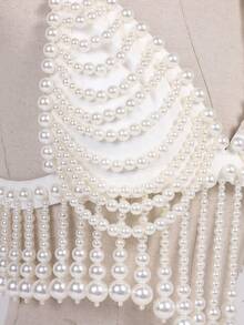 1pc Punk Style Bralette Top With Unique Tassel Design, Suitable For Clubbing, Parties And Music Festivals, Women Body Chain - White - View 5