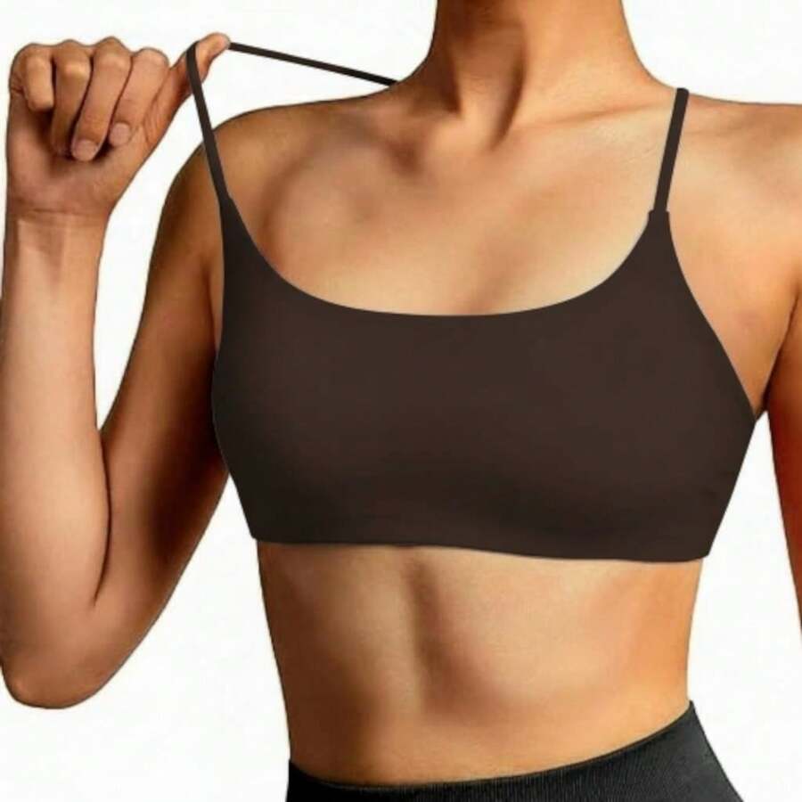 Comfortable Fitness Bandeau Top With Padded Day To Day Fashion Suplex Colors - Rust Brown - View 1