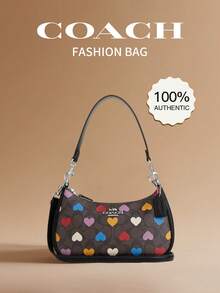 Coach Túi đeo vai Teri Signature bằng vải canvas, in hình trái tim, khóa kéo phía trên, kiểu dáng thường ngày, đa năng CP112 SVN2R Phiên bản Ngày Valentine - Nhiều màu - Xem 1