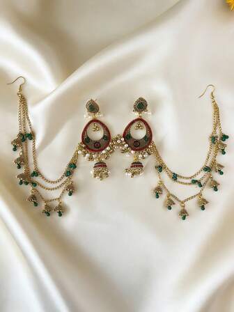 Bollywood Style Earrings,Alloy Chain Tassel Hair Chain Decoration Jewelry Earrings Suitable For Women's Daily Wear,Wedding,Party,Festival Accessories