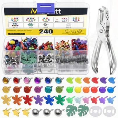 Juego de 240 unidades 9 estilos mini brads multicolor sujetadores de papel pasadores divididos puntas pastel de metal con arandelas alicates para álbumes de recortes manualidades