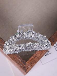 مشبك شعر على شكل هلال مرصع بالراين بألوان متعددة للنساء، اكسسوارات شعر أنيقة للاستخدام اليومي - فضي - مشاهدة 3