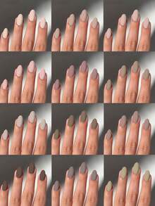 288片（12种混色）哑光短椭圆形亚克力按压式美甲贴片，棕色、杏色、灰色，杏仁形，完美贴合亚克力假指甲套装，易于佩戴，棕色美甲适合女性/女孩日常工作、夜店派对等场合。美甲用品 - 查看 2