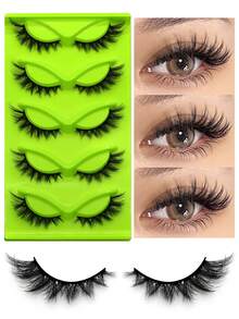 GROINNEYA 5 Pairs Cat Eye Lashes, Fluffy Faux Mink Eyelashes, Soft Luxurious False Lashes, Natural & Lengthening, Reusable Full Strip Lashes, Voluminous & Lightweight, Suitable For Date Occasions - Cat Eye Lashes - View 1