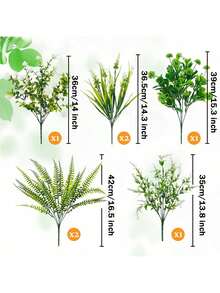 1/7/14pcs Realistic Artificial Green Plants And White Flower Branches (Fern/Spherical Leaves) - UV-Resistant, Non-Fading Faux Plants, Easy-Care Bohemian Decor, Suitable For Wedding Centerpieces, Vase Fillers, Living Room, Patio, Garden And Holiday Party Decorations - Green - View 12