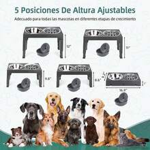 SHIXIONG Cuencos elevados para Perros,Comedero Elevado para Perros con comedero Lento,Plegable,5 Alturas Ajustables,Comederos para Perros pequeño, Mediano y grande, Gatos, Todo Tipo de Mascotas - 1L - Ver 2