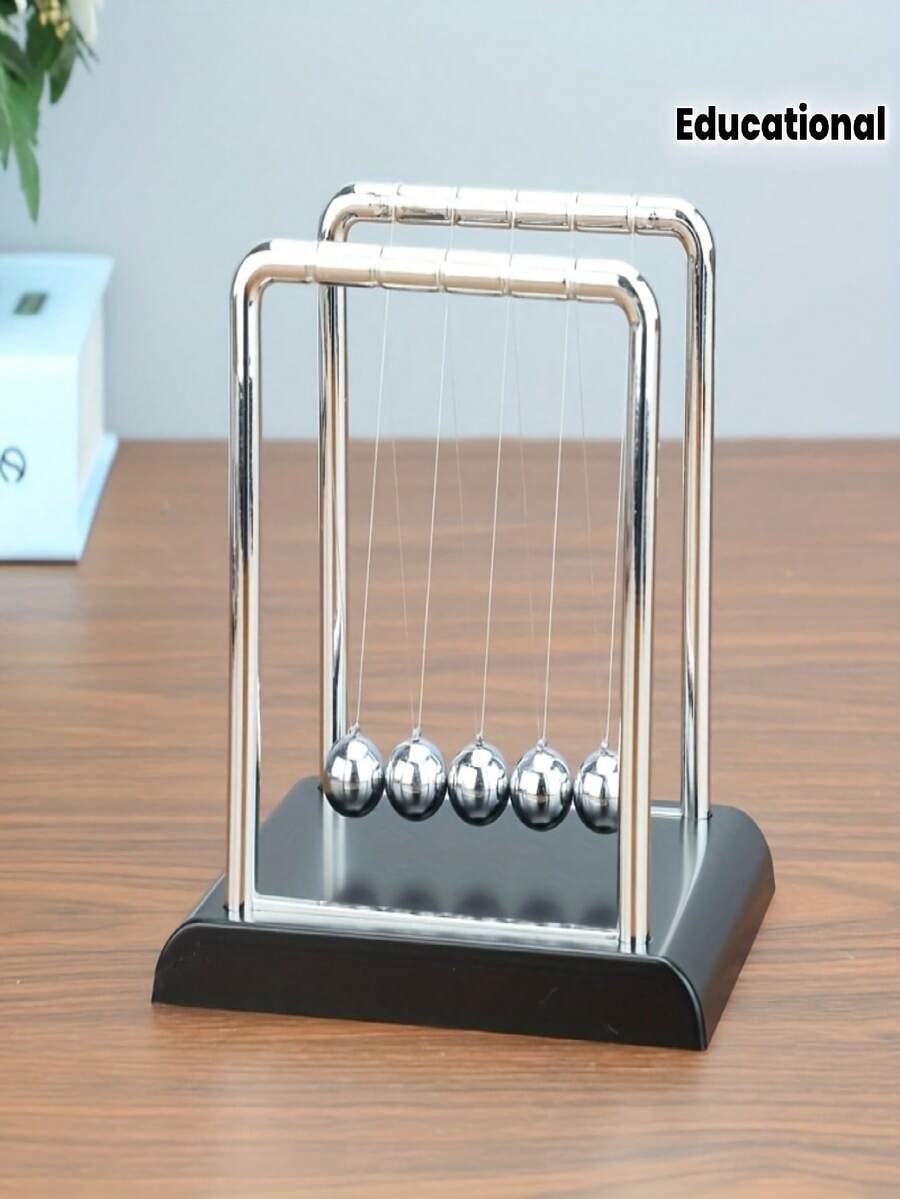 5-Ball Black Base Swing Cradle, Suitable For Learning, Office And Home Decor, Made Of Durable Iron Material, Educational Tool, Classic Round Design, Sturdy And Durable