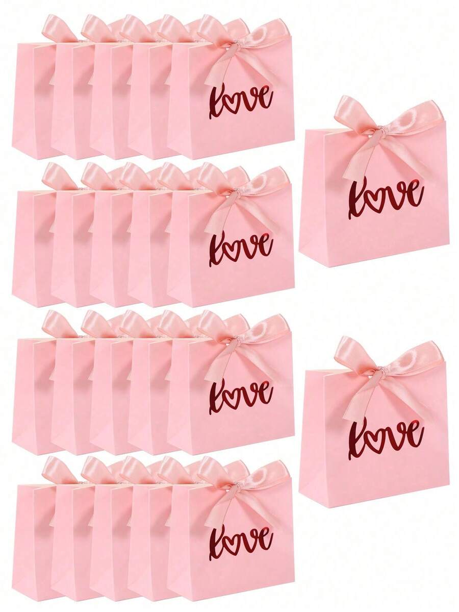 10pcs Pink/White Valentine's Day Gift Bags With Bow Ribbon, Red Love' Design Valentine'S Day Gift Bags,Valentines Bags, Perfect Gift Bags For Girlfriend&Boyfriend&Husband&Wife&Partner, Wedding Gifts Wrapping Supplies, Anniversary Birthday Party Gifts Packaging Boxes, Thank You Gift Bags - Multicolor - View 1