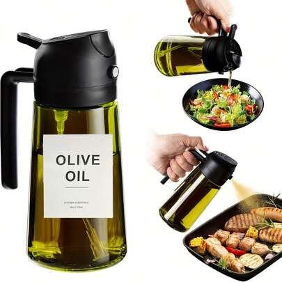 1pc 16 Oz/470ml Opaque Dark Color Oil Sprayer For Cooking, 2-In-1 Olive Oil Dispenser Bottle, Premium Dark Green Oil Bottle, Suitable For Air Fryer, Grilling (Plastic)